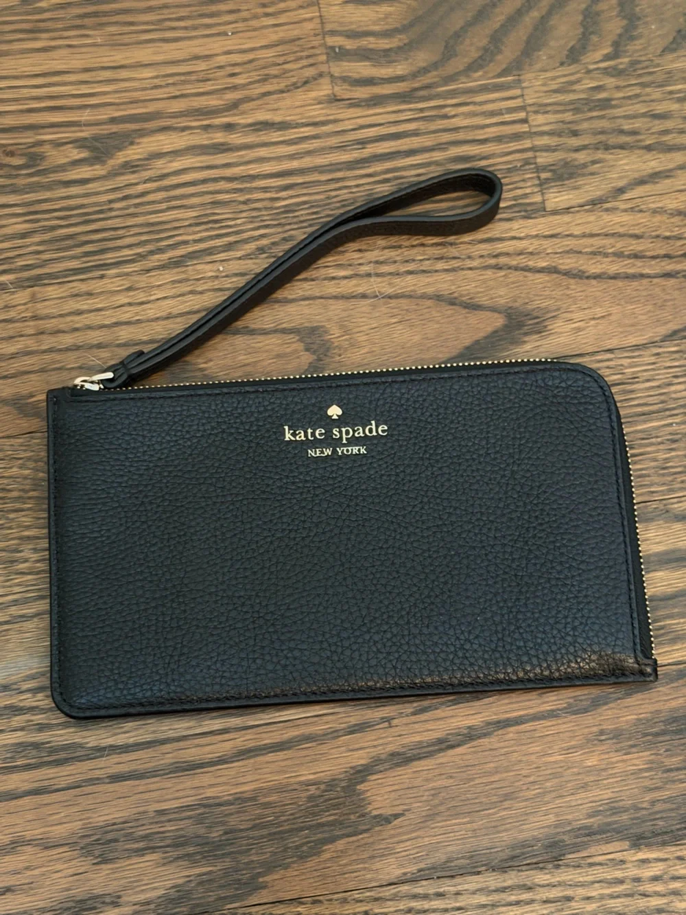 Kate Spade NY Black Pebbled Leather Zip Wristlet Wallet Clutch Large